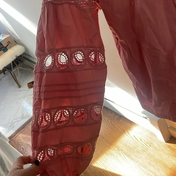 Anthropologie BWT Forever That Girl Dusty Rose Pink Lace Cutout Blouse. Sz M - Picture 2 of 9